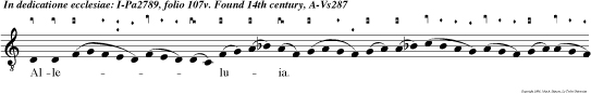 Alleluia. Xpistus resurgens ex mortuis iam non moritur mors illi ultra non dominabitur. Alleluia. Ascendens xpistus in altum captivam duxit captivitatem dedit dona hominibus.