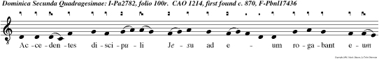 Accedentes discipuli Jesu ad eum rogabant eum dicentes dimitte eam quia clamat pos nos.