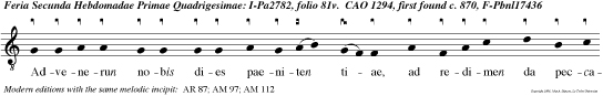 Advenerun nobis dies paeniten tiae, ad redimen da peccata, et salvan das animas