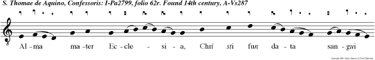 Alma mater Ecclesia, Chri sti fun data sangui ne, sceptra con scen dit gran dia, novi Doctoris lumine.