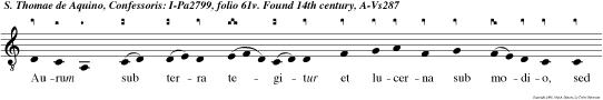 Aurum sub terra tegitur et lucerna sub modio, sed vir tus Dei cernitur miraculorum radio.
