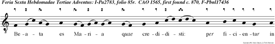 Beata es Maria quae credidisti: per ficientur in te quae dicta sun tibi a Domino, alleluia.