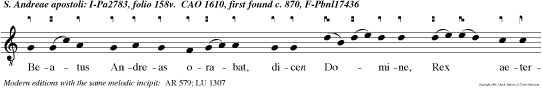 Beatus Andreas orabat, dicen Domine, Rex aeternae gloriae, suscipe me pendentem in patibulo.
