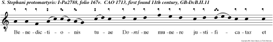 Benedictionis tuae Domine munere justificatus et scuto tuae pro tectionis in passione munitus nominis sui coronam Ste phanus a te per cipere meruit.