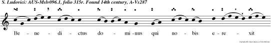 Benedictus dominus qui nobis erexit cornu quo paulominus a david dilexit hic virtute geminus rex in pace rexit quem regendi terminus ad celos di rexit.