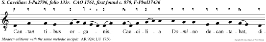 Cantan tibus organis, Caecilia Domino decantabat, dicen Fiat cor meum immaculatum ut non confundar.