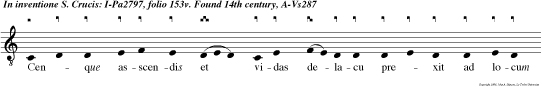 Cenque asscendis et vidas delacu prexit ad locum inquo jacebat san ta crux alleluya. e u ou a e