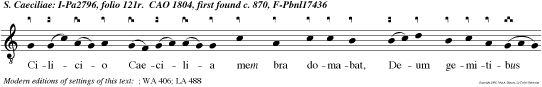 Cilicio Caecilia mem bra domabat, Deum gemitibus exorabat.