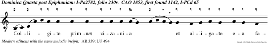 Colli gite primum zizania  et alligate ea fasciculos ad com buren dum tri ticum autem con gregatem in horreum meum. magnifi. e u o a a e.