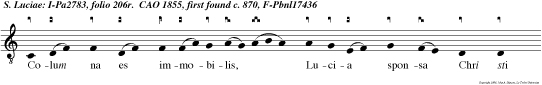 Colum na es immobilis, Lucia sponsa Chri sti qui a omnis plebs te expectat, ut accipias coronam regni, alleluia.
