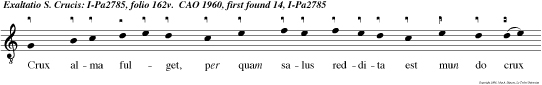 Crux alma fulget, per quam salus reddita est mun do crux vin cit, crux regna crux repellit omne crimen, alleluia.
