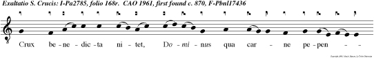 Crux benedicta nitet, Dominus qua carne pependit, Atque cruore suo crimina nostr lavit.