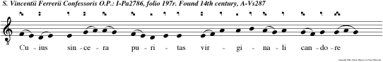 Cuius sincera puritas virginali candore nituit salutaris doctrine veritas w predican do ubique claruit illi sum ma  bonitas geminam pro meritis coronam tribuit Alleluya. e u o u ae.
