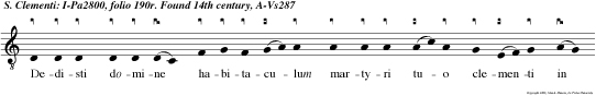 Dedisti domine habitaculum martyri tuo clementi in mare in modum templi marmorei angelicis manibus preparatum iter pre bens populo terre ut enarrent mirabilia tua. magnificat e u o u a e.