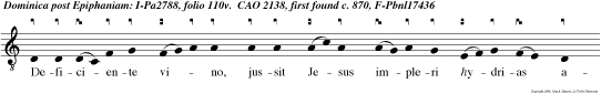 Deficiente vino, jussit Jesus impleri hydrias aqua quae in vinum conversa est, alleluia.