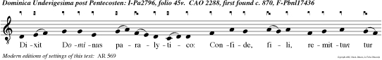 Dixit Dominus paralytico: Confide, fili, remittun tur tibi peccata tua.