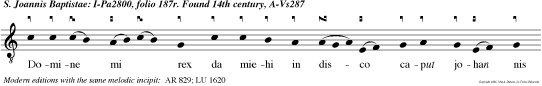 Domine mi rex da miehi in disco caput johan nis baptis te. e u o u a e.