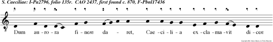 Dum aurora finem daret, Caecilia exclamavit dicen Eia, milites Chri sti abjicite opera tenebrarum et induimini armis lucis.