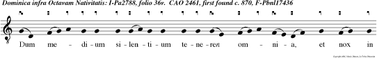 Dum medium silentium teneren omnia, et nox in suo cursu iter perageret, omnipoten Sermo tuus, Domine, a regalibus sedibus venit, alleluia.