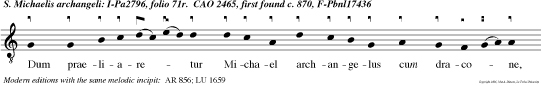 Dum praeliaretur Michael archangelus cum dracone, audita est vox dicentium: Salus Deo nostr alleluia.