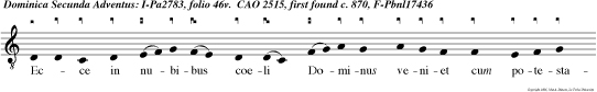 Ecce in nubibus coeli Dominus veniet cum potestate magna, alleluia.