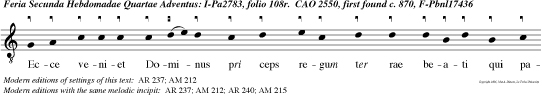 Ecce veniet Dominus pri ceps regum ter rae beati qui parati sun occurrere illi.