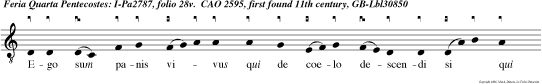 Ego sum panis vivus qui de coelo descendi si qui man ducaverit ex hoc pane vivet in aeter num et panis quem ego dabo caro mea est pro mun di vita, alleluia alleluia.