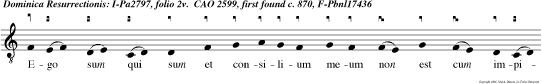 Ego sum qui sum et consilium meum non est cum impiis sed in lege Domini voluntas mea est, alleluia.