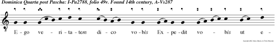 Ego veritatem dico vobis Expedit vobis ut ego vadam si enim non abiero, Paraclitus non veniet, alleluia. Ille me clarificabit, qui a de meo accipiet, et annun tiabit vobis alleluia.