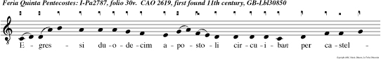 Egressi duodecim apostoli circuiban per castella, evan gelizan tes et curan tes ubique alleluia alleluia.
