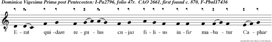 Erat quidam regulus cujus filius infir mabatur Caphar naum. Hic cum audisset qui Jesus adveniret in Galileam, rogabat eum ut descenderet et sanaret filium ejus.