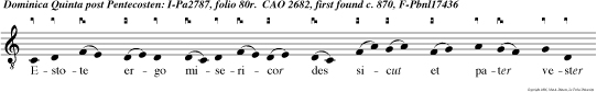 Estote ergo misericor des sicut et pater vester misericor est dicit dominus Benedictus e u o u a e.