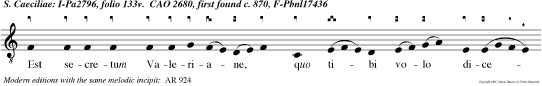 Est secretum Valeriane, quo tibi volo dicere: angelum Dei habeo amatorem qui nimio zelo custodit corpus meum.