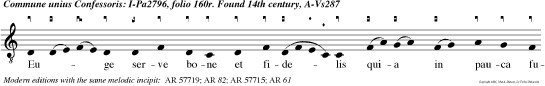 Euge serve bone et fidelis quia in pauca fuisti fide lis supra mul ta te con stituam dicit dominus