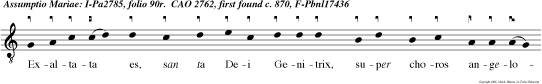 Exaltata es, san ta Dei Genitrix, super choros angelorum ad coe lestia regna.
