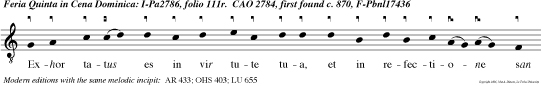 Exhor tatus es in vir tute tua, et in refectione san ta tua, Domine.