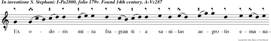 Ex odoris mira fragrantia sanitas
aegrotis emanavit maxima septuaginta nam que et
tres tun a variis languoribus curati sun homines
in inventione corporis Stephani, dilec tissimi
martyris Deum benedicen tes.
