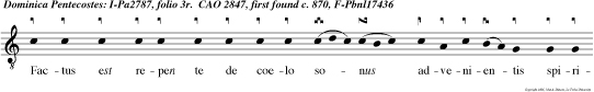 Factus est repen te de coelo sonus advenientis spiritus vehemen tis, alleluia alleluia.