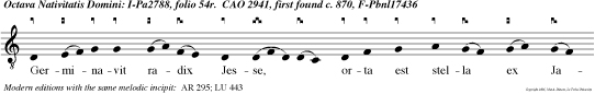 Germinavit radix Jesse, orta est stella ex Jacob: Virgo peperit Salvatorem te laudamus Deus noster.