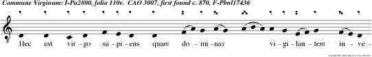 Hec est virgo sapiens quam dominus  vigilantem invenit. e u o u a e.