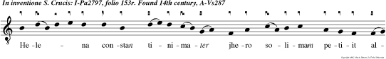 Helena constan tinimater jhero solimam petiit alleluya. Domine re. e u ou e.