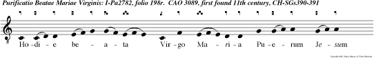 Hodie beata Virgo Maria Puerum Jesum prae sen tavit in tem plo et Simeon, repletus Spiritu San to, accepit eum in ulnas suas, et benedixit Deum.