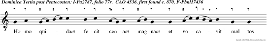 Homo quidam fecit cenam magnam et vocavit mul tos et misit servum suum hora cene dicere in vitatis ut venirent quia omnia parata sun alleluya. Benedic e u o u a e.
