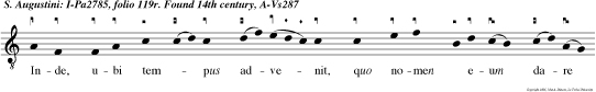 Inde, ubi tempus advenit, quo nomen  eum dare oporteret, relicto rure, Madiolanum remeans baptizatus est a beato Ambrosio:  fugitque ab eo solicitudo vitae prae teritae.