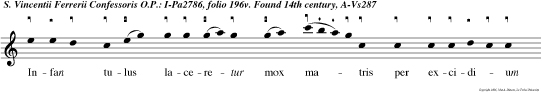 Infan tulus laceretur mox ma tris per excidium vite alter restau rat quem clausit precipitium  Alleluya. e u o u a e.