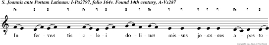 In ferven tis olei dolium missus joannes apostolus divina sepro tegen te gratia illesus exivit alleluya. magnificat e u o u a e.