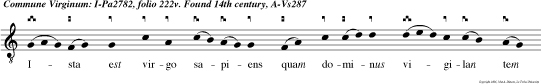 Ista est virgo sapiens quam dominus vigilan tem invenit que accepta lam pade sum sit secum oleum rt veniente domino introivit cum e o ad nuptias as alleluya.