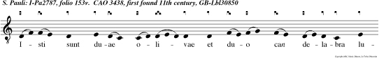 Isti sunt duae olivae et duo can delabra lucen tia ante Dominum haben potestatem claudere coelum nubibus et aperire portas ejus, quia linguae eorum claves coeli factae sun alleluia.