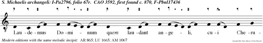 Laudemus Dominum quem laudant angeli, cui Cherubim et Seraphim: San tus San tus San tus pro claman