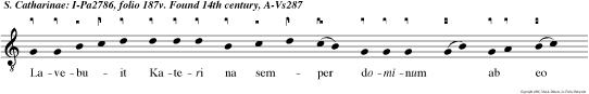Lavebuit Kateri na semper dominum  ab eo in ercelsis exaltita e. alleluya. e u o u a e.